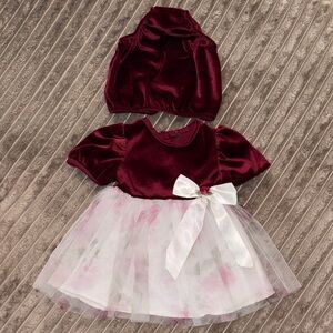 🎀 Burgundy & White Tulle Dress + Matching Bottoms 👶 Baby Girl Outfit